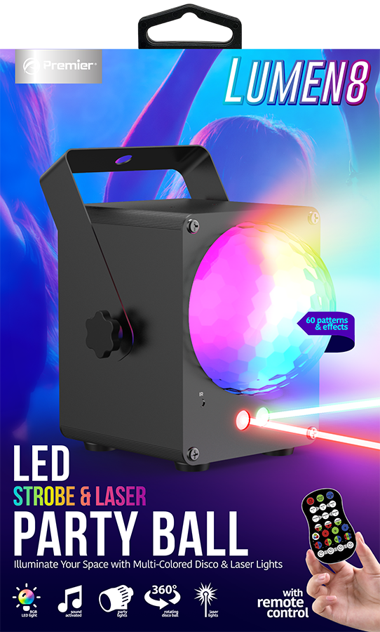 Lumen8 LED Party Ball with Strobe & Laser Light – Remote Control Disco Light for Parties