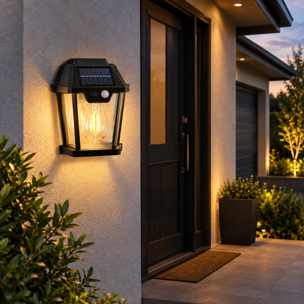 Solar LED Wall Sconce – Outdoor Lantern Light for Porch, Patio, Fence & Entryway
