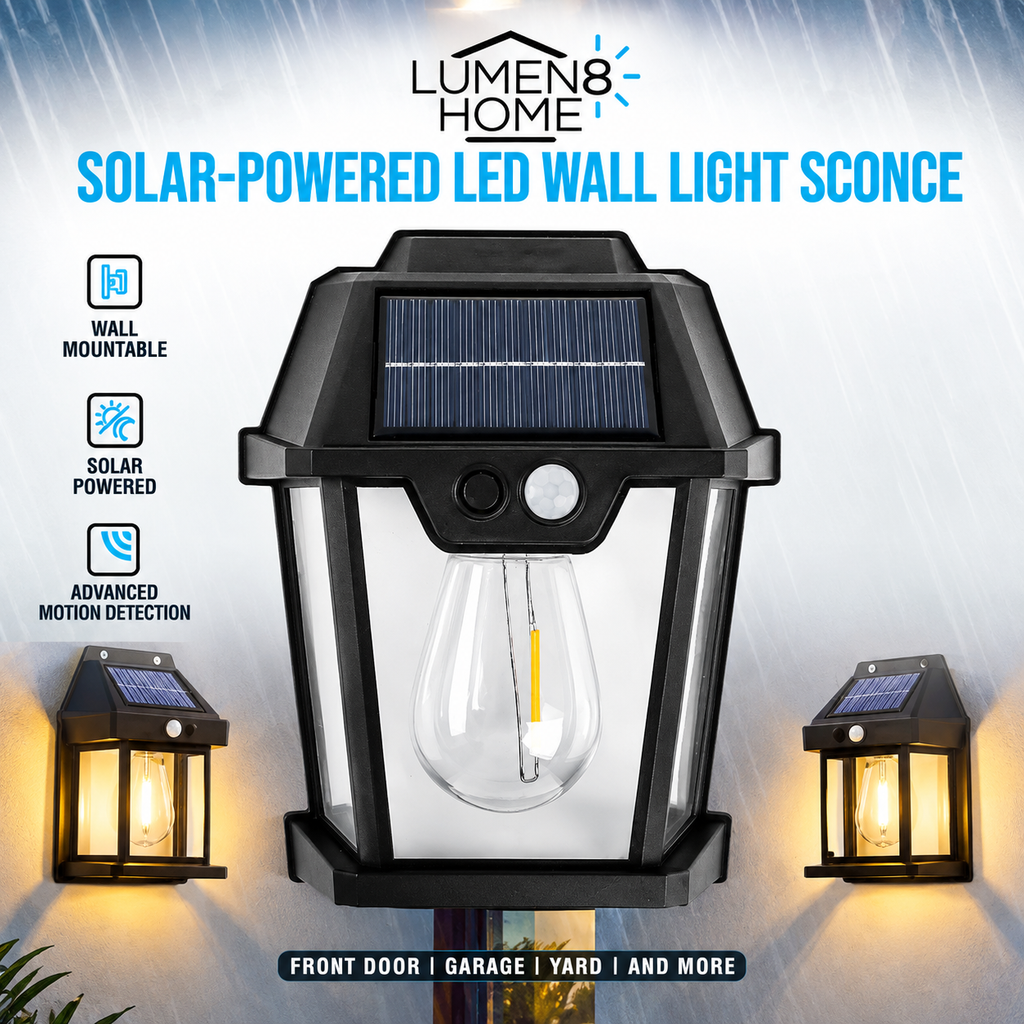 Solar LED Wall Sconce – Outdoor Lantern Light for Porch, Patio, Fence & Entryway