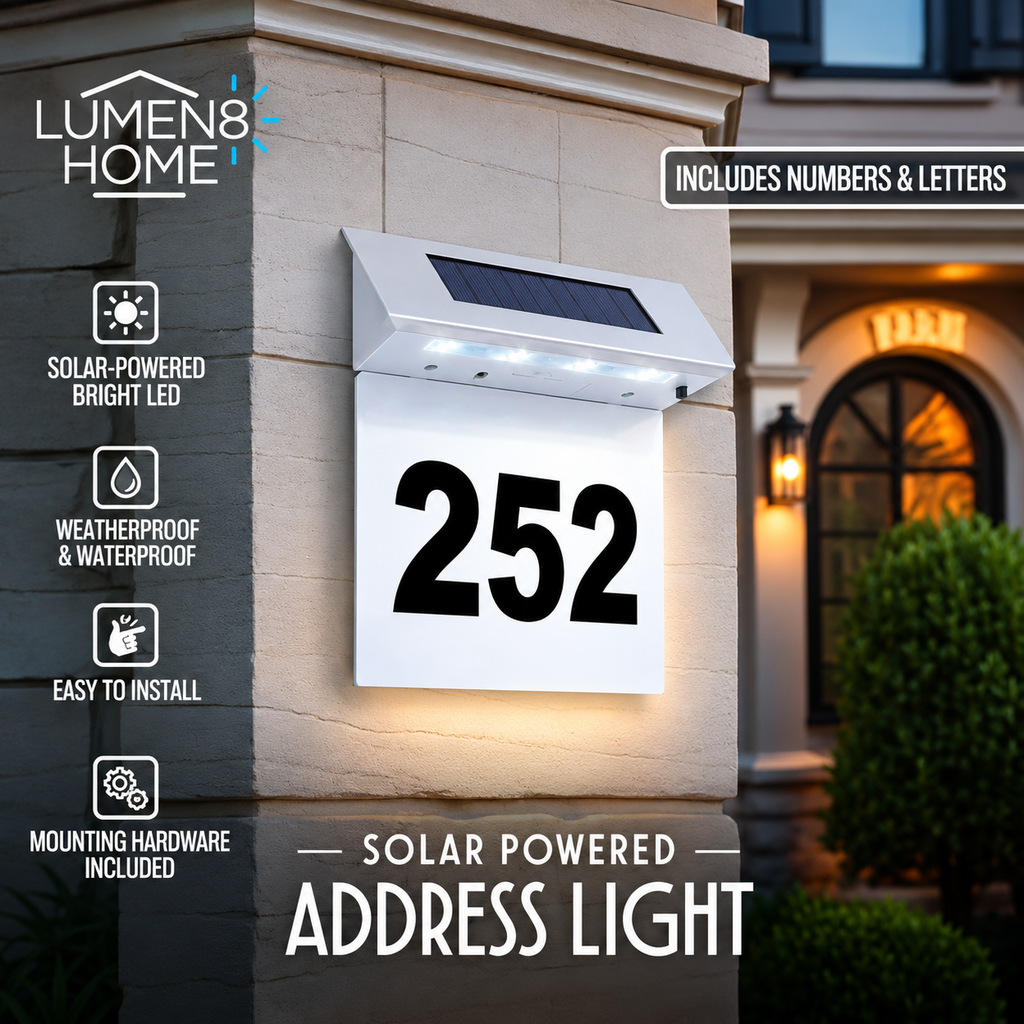 Lumen8 Solar Address Sign – Stainless Steel LED Illuminated House Number Plaque