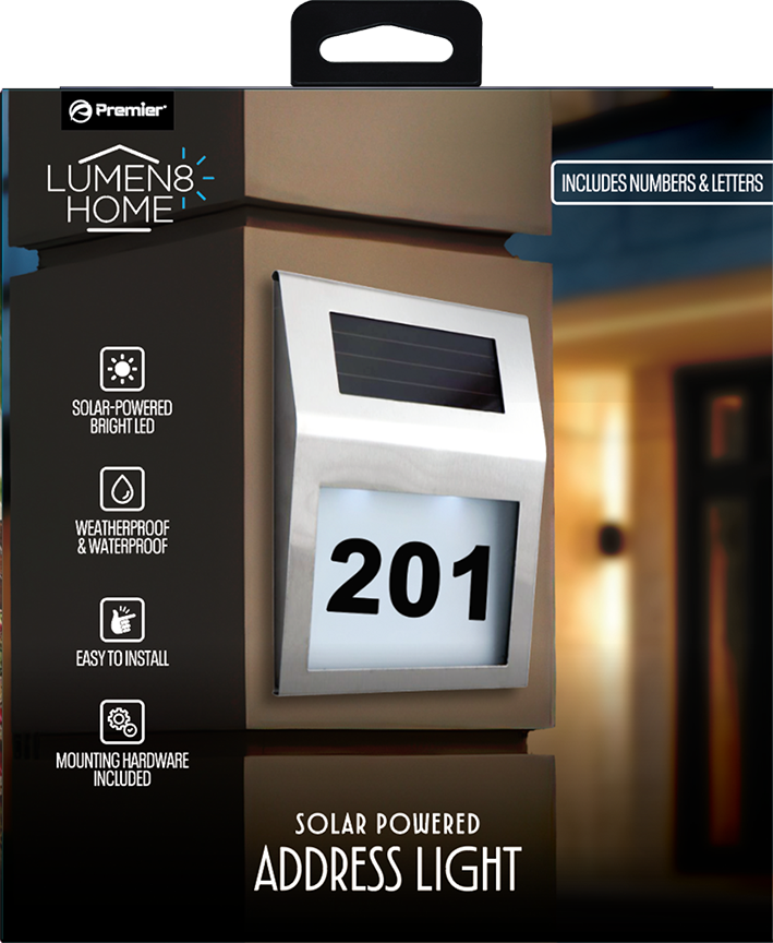 Lumen8 Solar Address Sign – Aluminum LED Illuminated House Number Doorplate