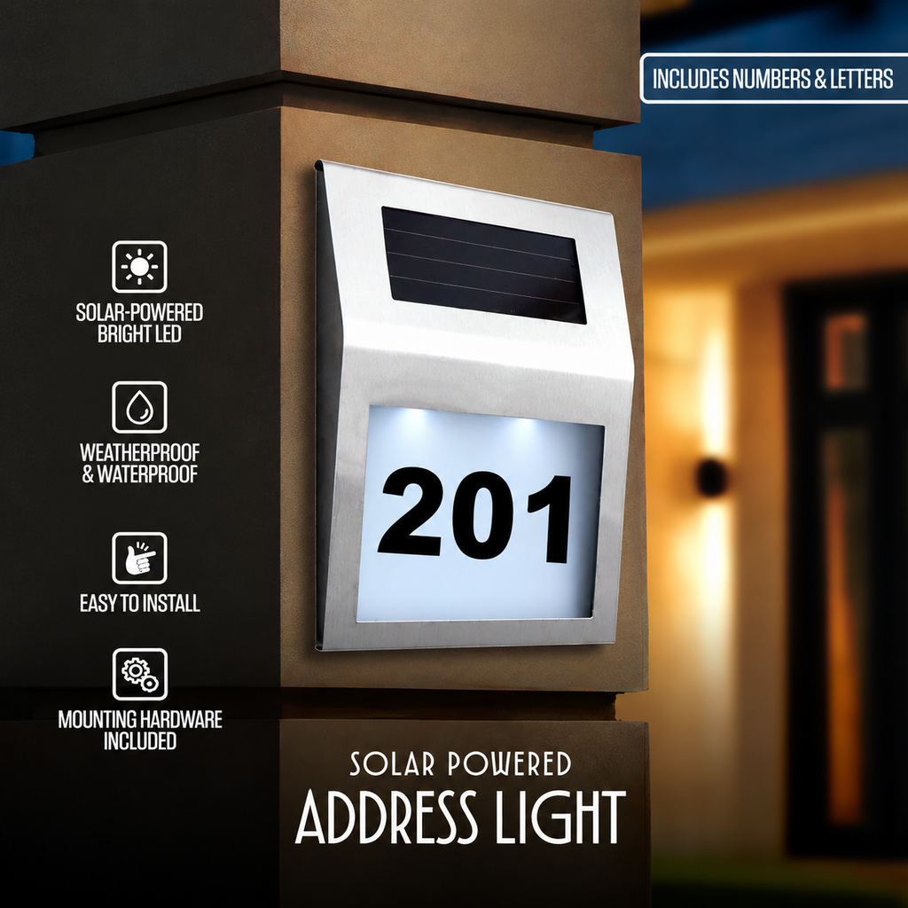 Lumen8 Solar Address Sign – Aluminum LED Illuminated House Number Doorplate
