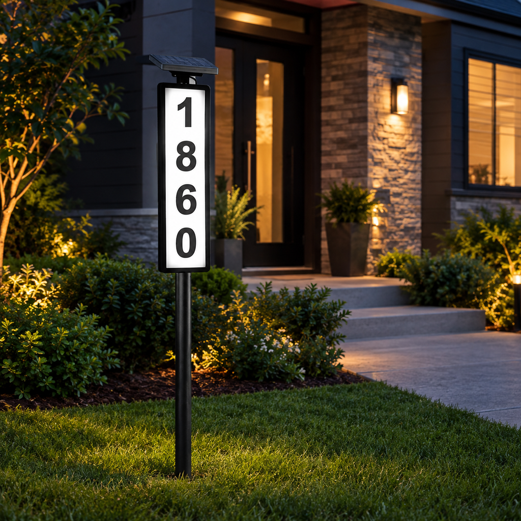 Lumen8 Solar Address Ground Sign – LED Lighted House Number Stake for Lawns & Driveways