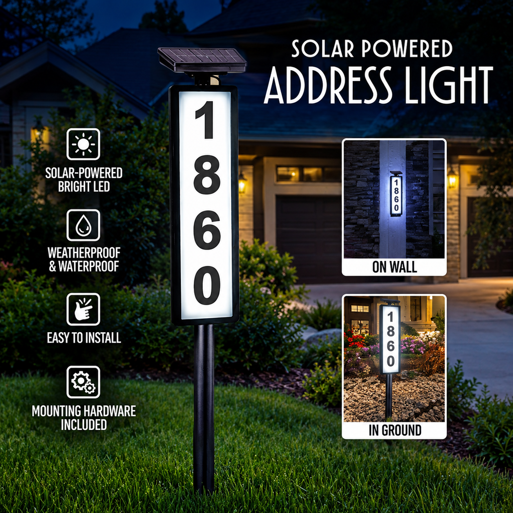 Lumen8 Solar Address Ground Sign – LED Lighted House Number Stake for Lawns & Driveways