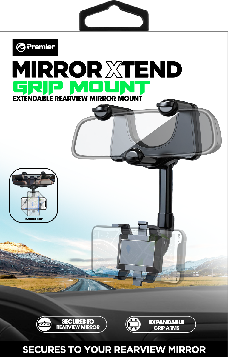 Xtend Rear View Mirror Phone Mount – Extendable Car Holder for GPS Navigation