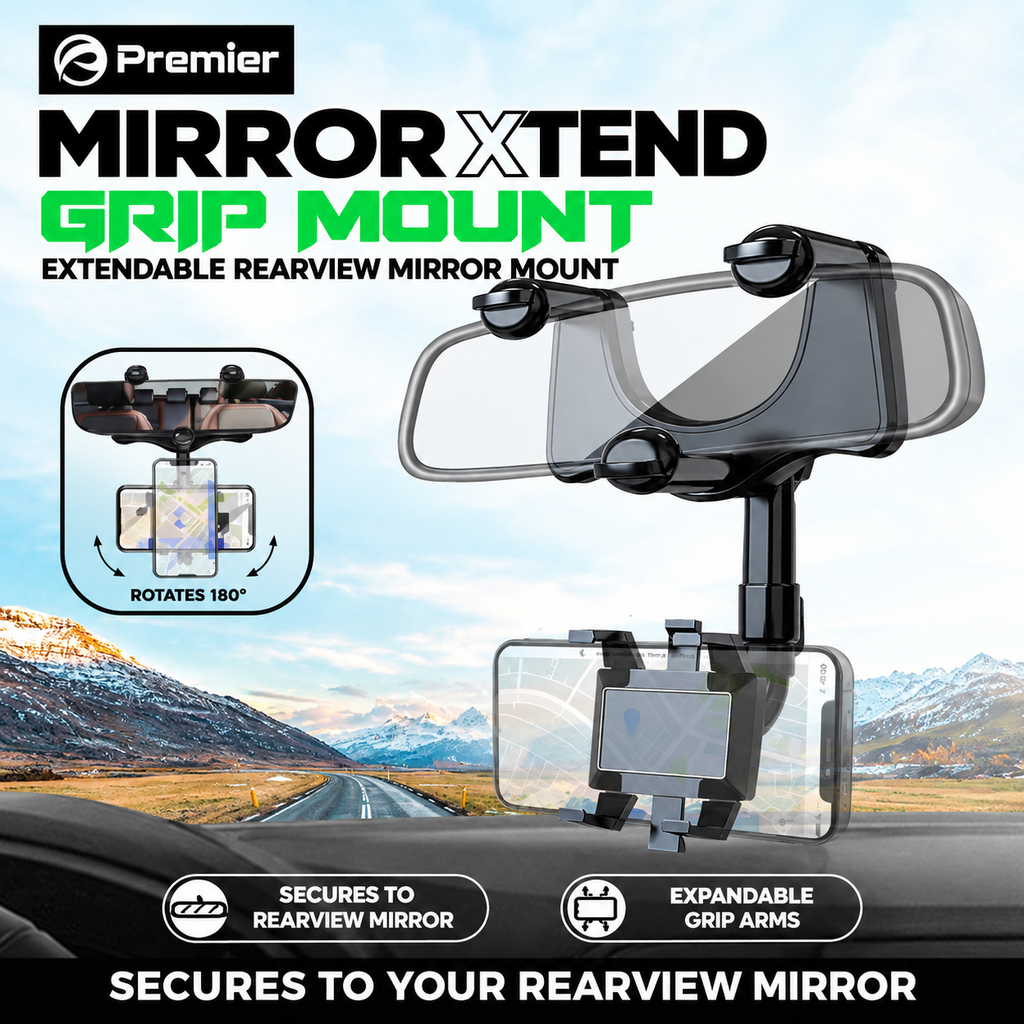 Xtend Rear View Mirror Phone Mount – Extendable Car Holder for GPS Navigation