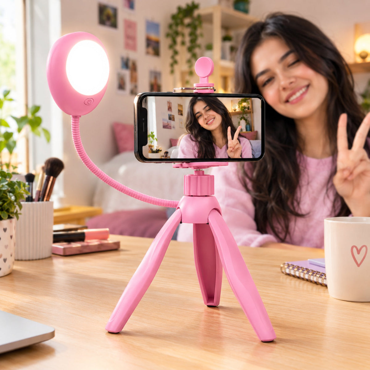 Portable Phone Tripod with LED Light – Selfie Stand for Video Calls, Streaming & Content