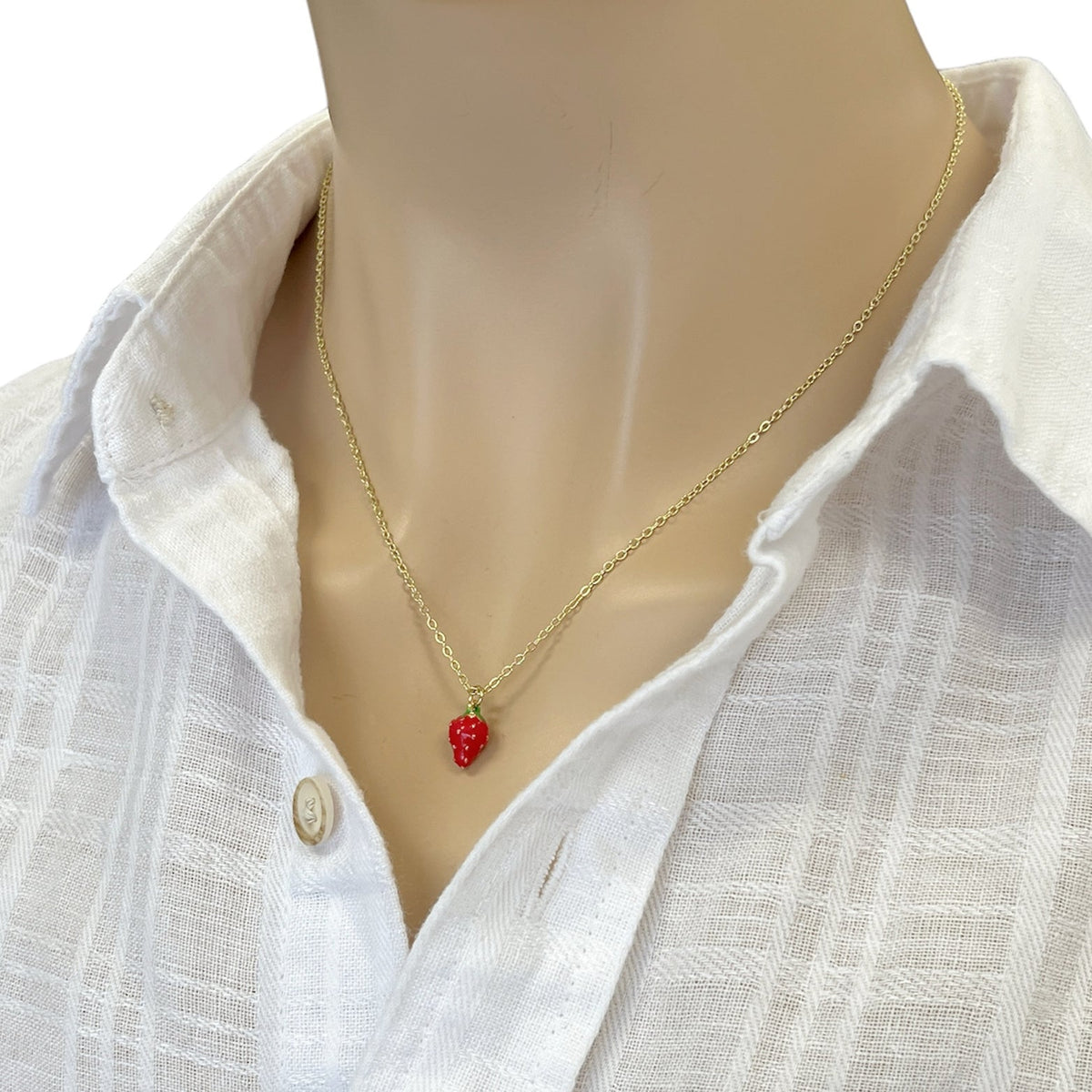 Strawberry Necklace Gold Dainty Fruit Jewelry Cute Minimal Pendant