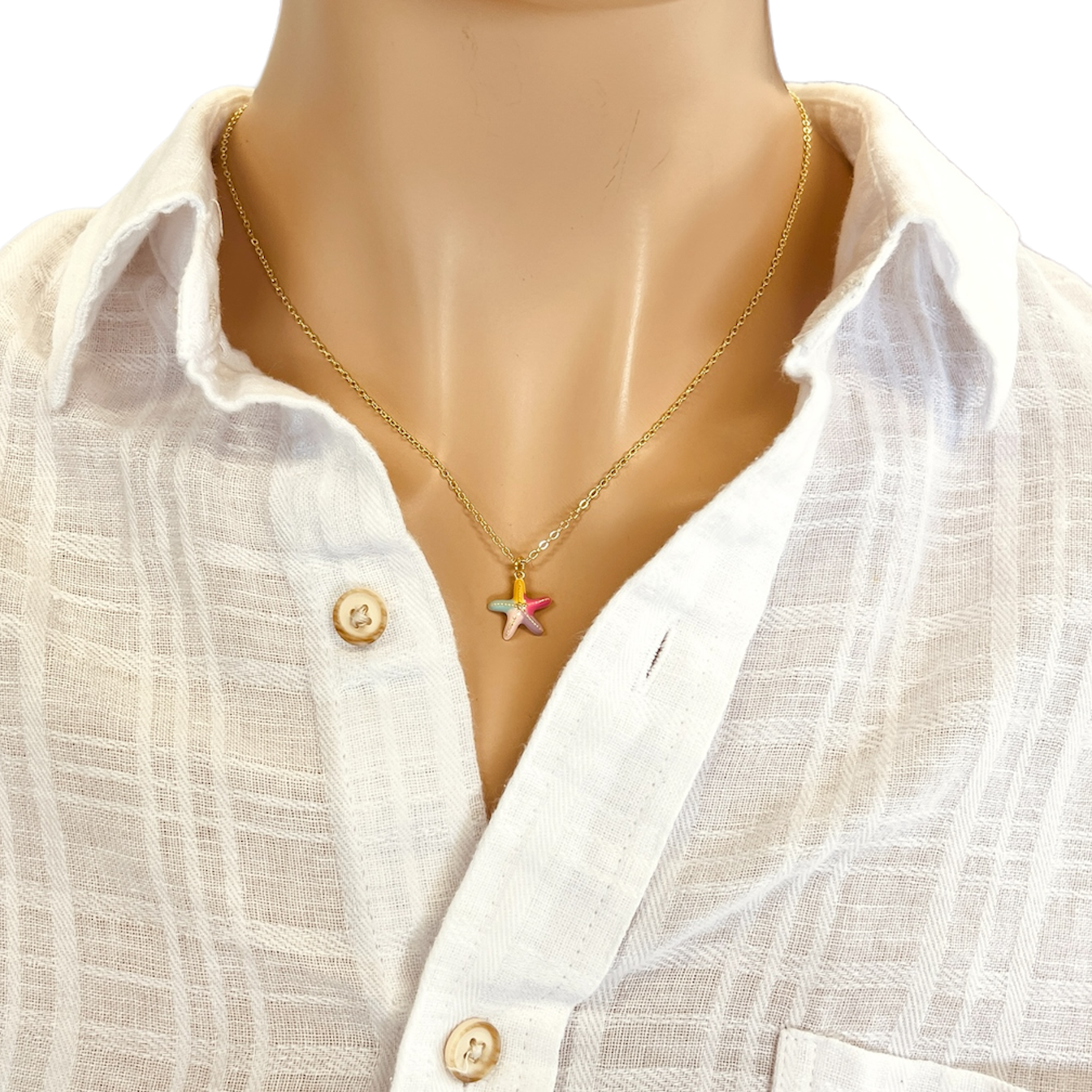 Starfish Necklace Gold Beach Jewelry Colorful Summer Pendant