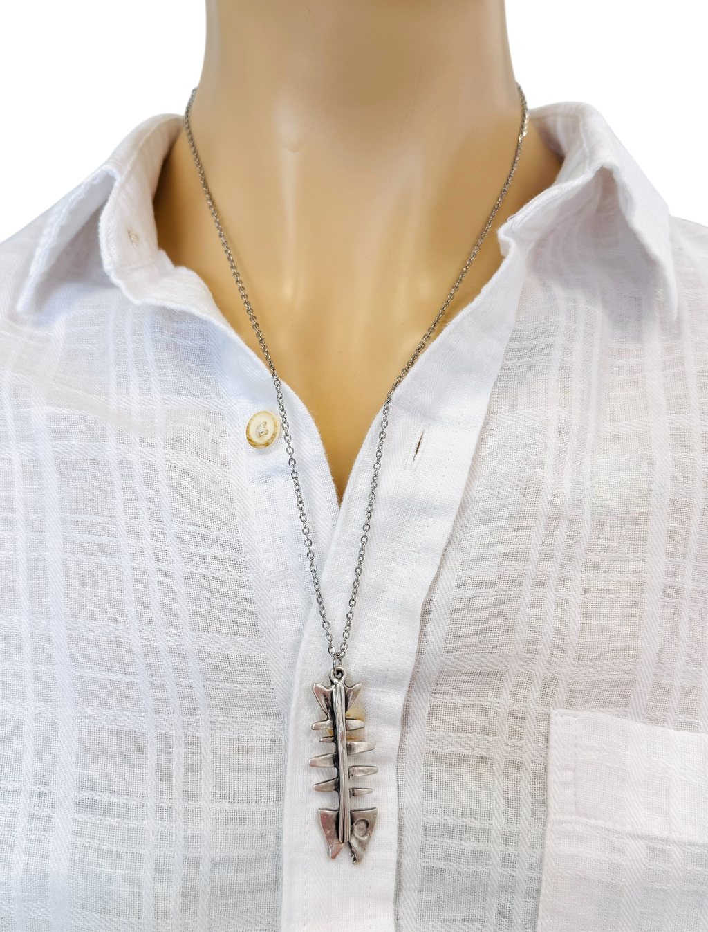 Vintage Fish Bone Necklace Silver Skeleton Pendant Quirky Jewelry
