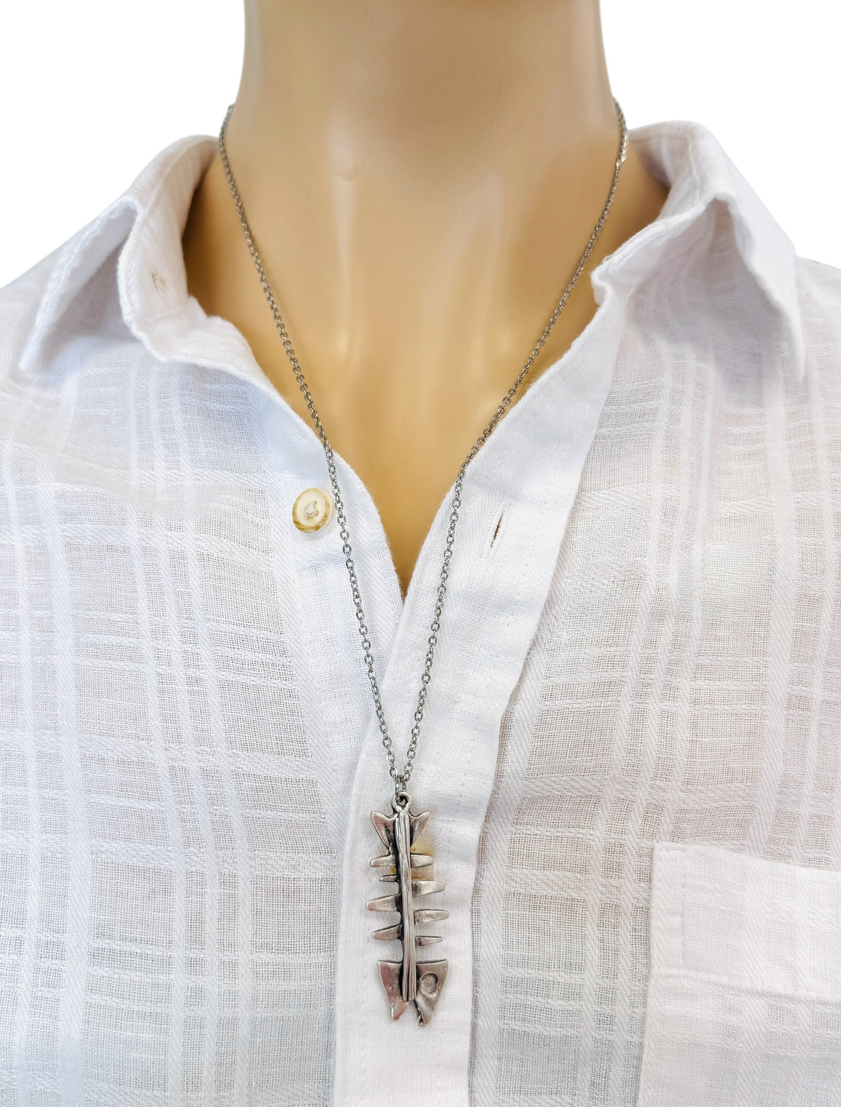 Vintage Fish Bone Necklace Silver Skeleton Pendant Quirky Jewelry