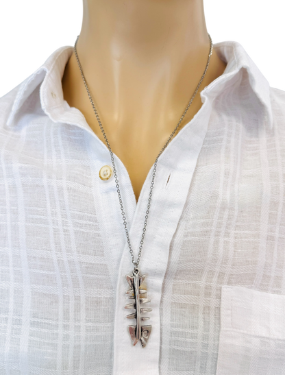 Vintage Fish Bone Necklace Silver Skeleton Pendant Quirky Jewelry