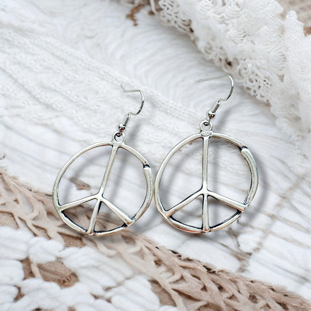 Peace Sign Earrings Boho Hippie Symbol Silver Bronze Dangle Jewelry