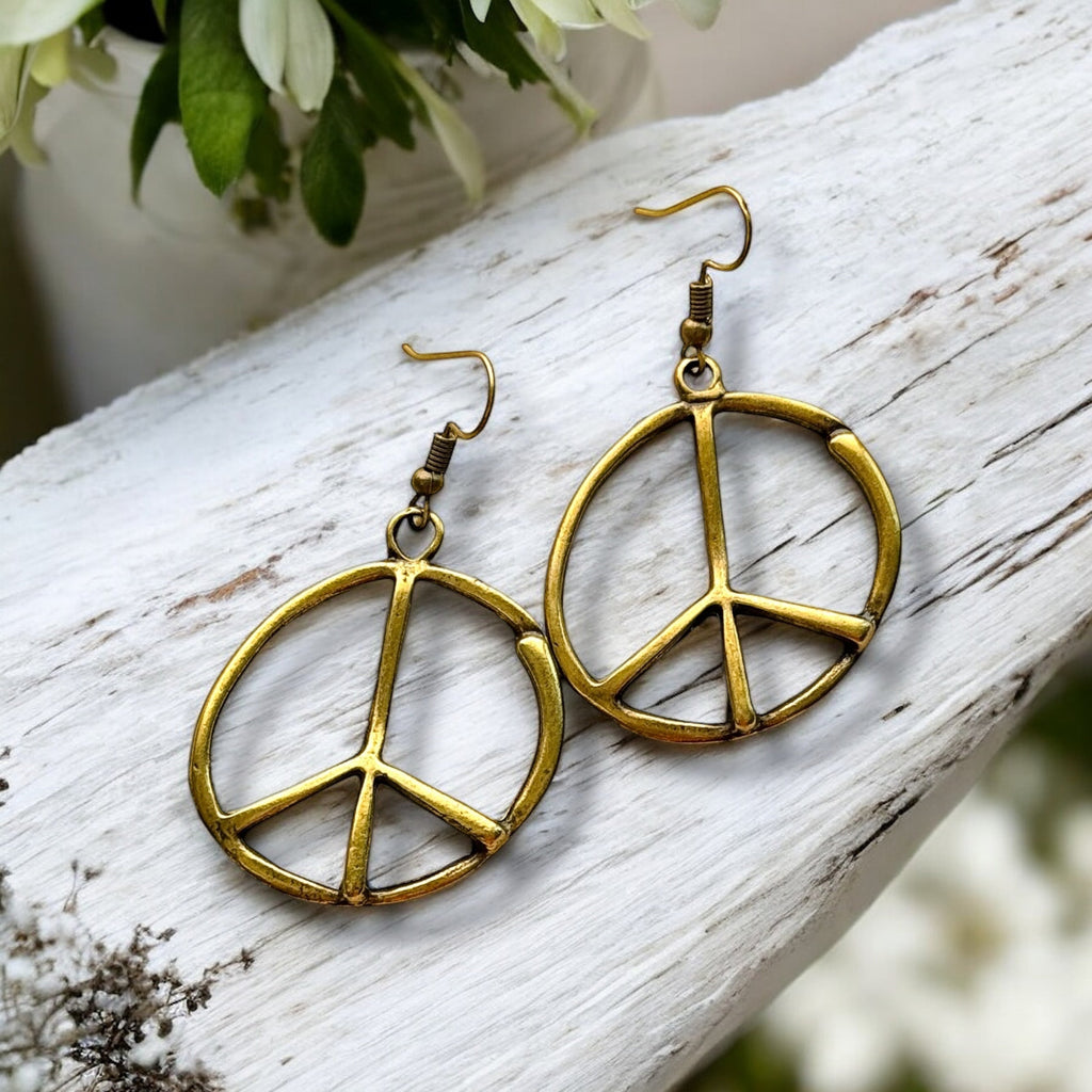 Peace Sign Earrings Boho Hippie Symbol Silver Bronze Dangle Jewelry