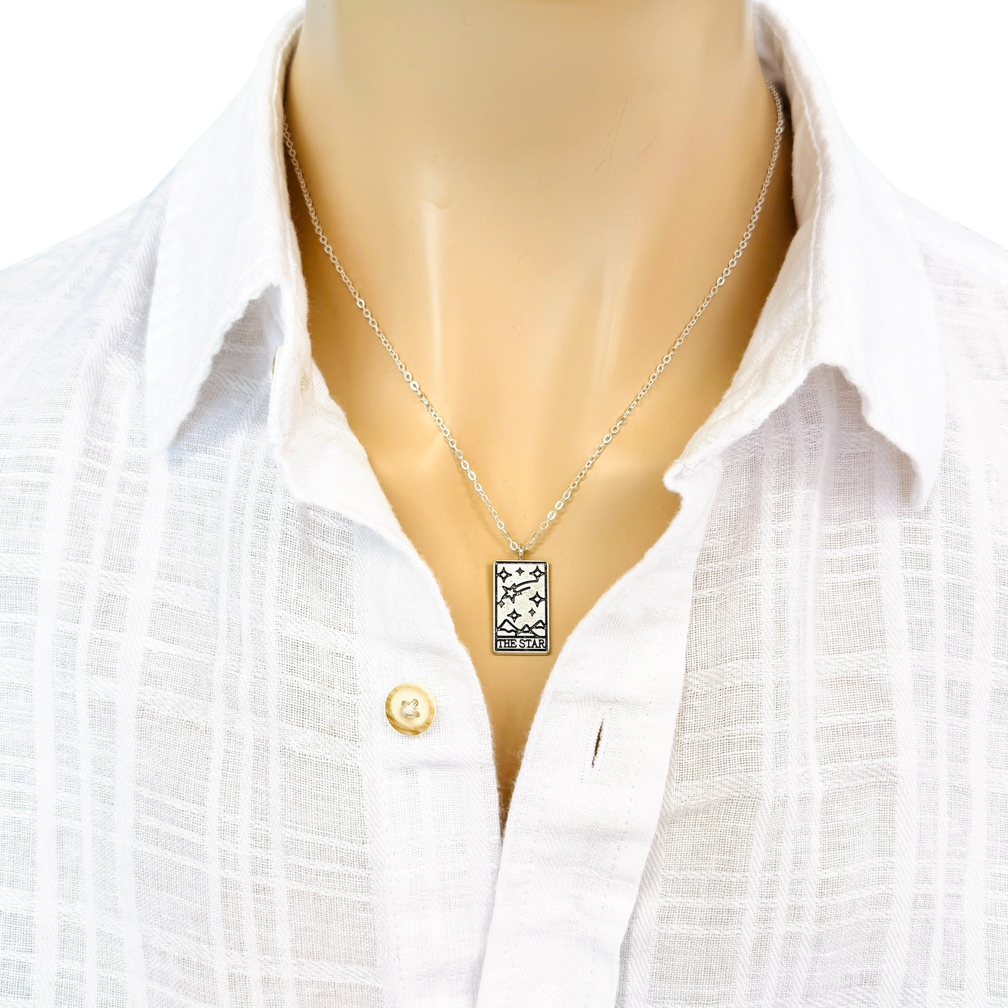 Vintage Tarot Card Necklace Silver Mystic Sun Moon Star Fortune Pendant