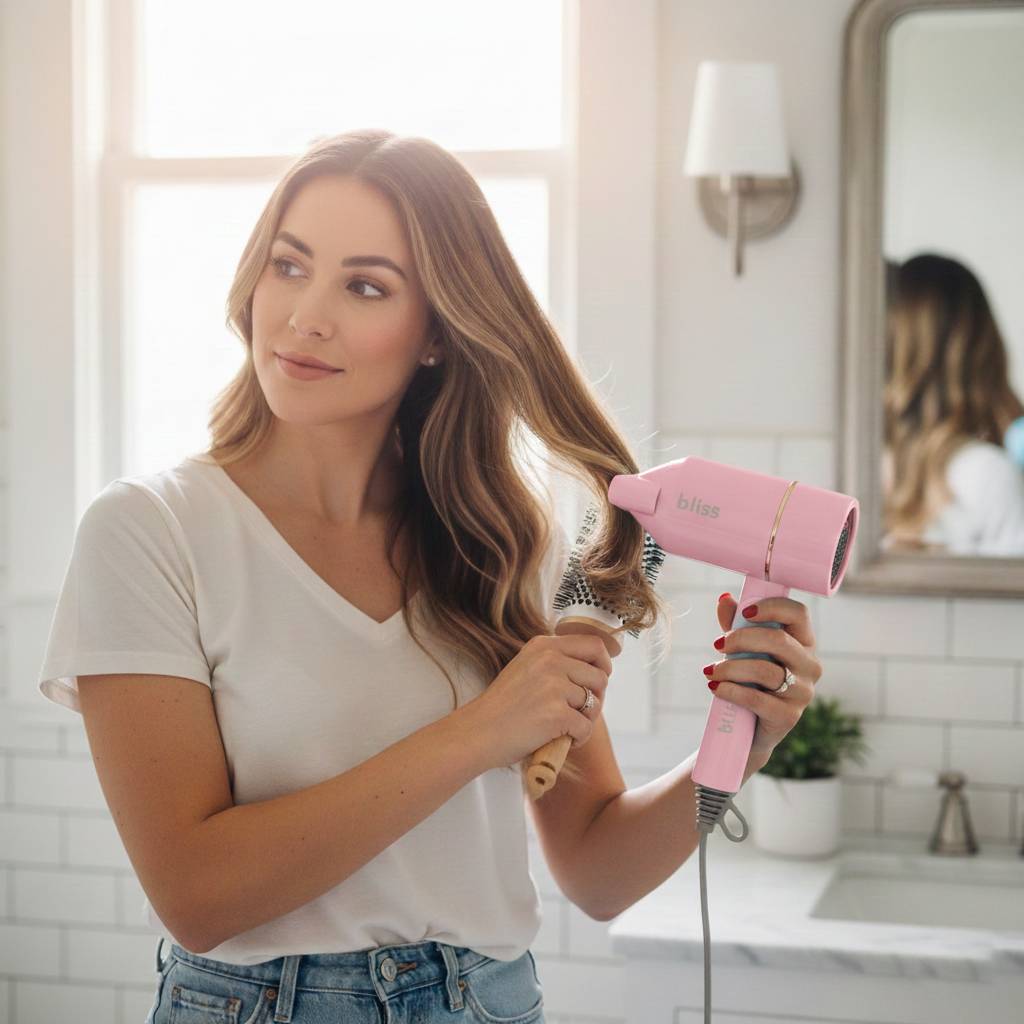 BLISS 1200W Professional Hair Dryer with Concentrator Nozzle – Lightweight Styling Dryer (Blue, Pink)