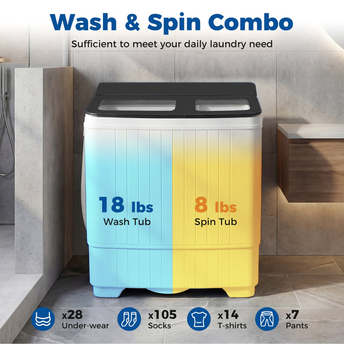 Portable Washing Machine with 18 LBS Washer and 8 LBS Spinner Combo