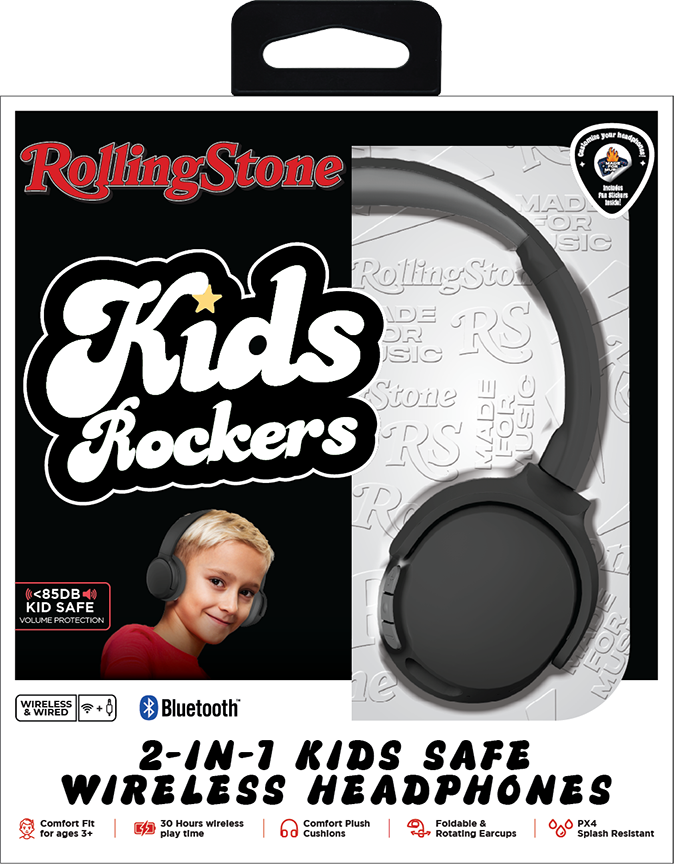 Rolling Stone Kids Rockers Bluetooth Headphones – Volume Limited Wireless Kids Headset, Black