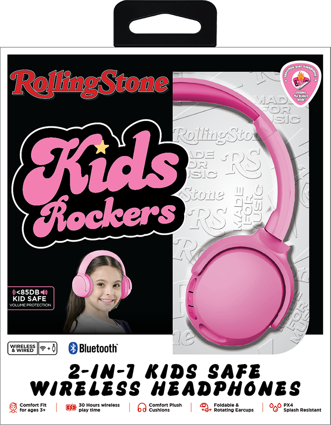 Rolling Stone Kids Rockers Bluetooth Headphones – Volume Limited Wireless Kids Headset, Pink