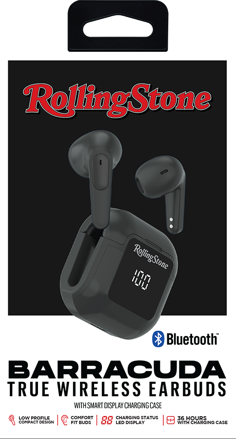 Rolling Stone Barracuda Pro True Wireless Earbuds – Bluetooth Earbuds with LED Case, Black