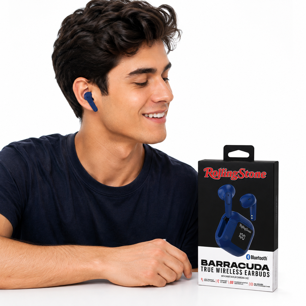 Rolling Stone Barracuda Pro True Wireless Earbuds – Bluetooth Earbuds with LED Case, Blue