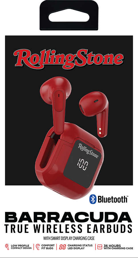 Rolling Stone Barracuda Pro True Wireless Earbuds – Bluetooth Earbuds with LED Case, Red