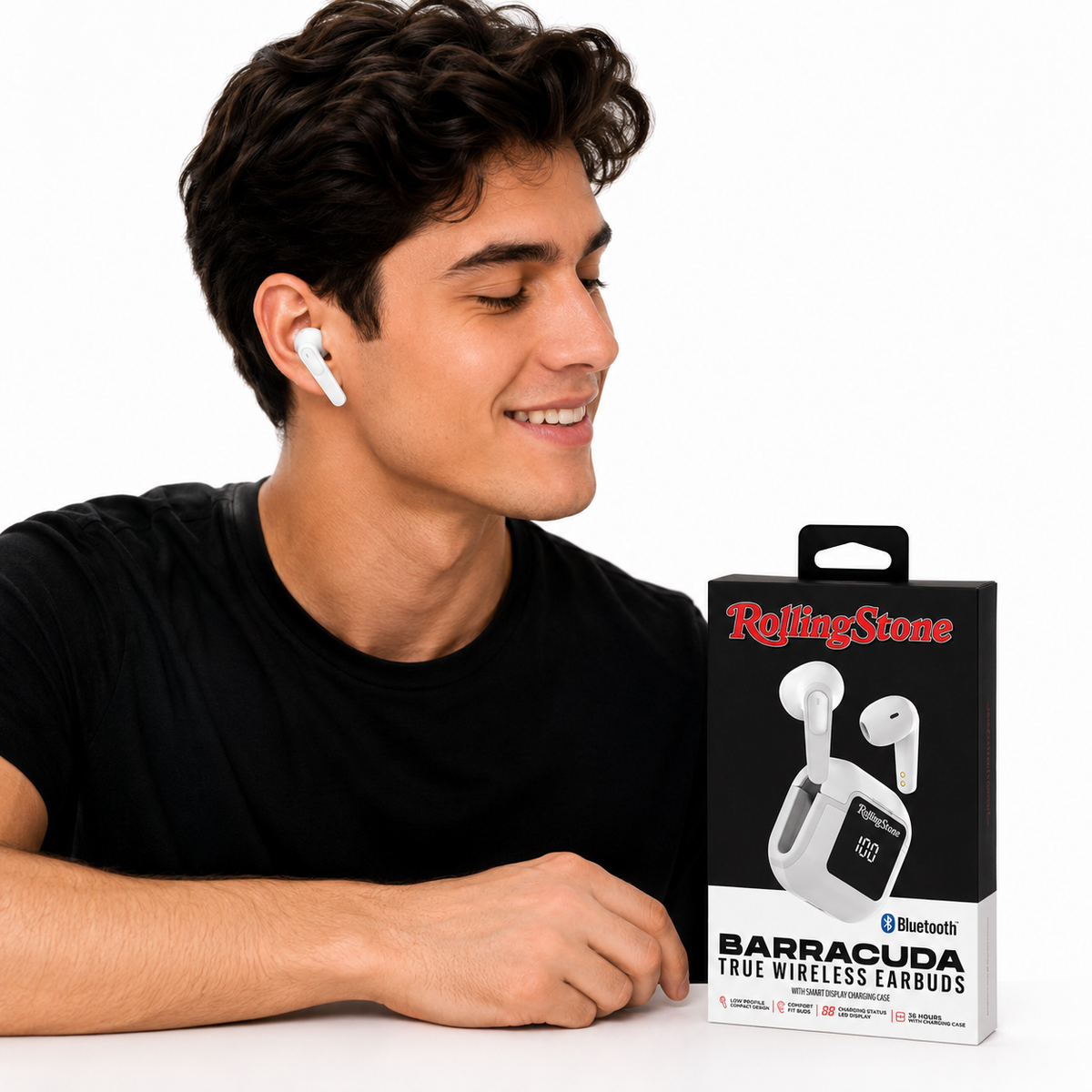 Rolling Stone Barracuda Pro True Wireless Earbuds – Bluetooth Earbuds with LED Case, White