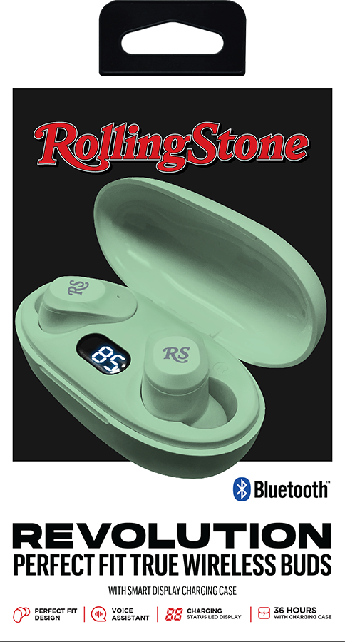 Rolling Stone Revolution True Wireless Button Earbuds – 36-Hour LED Display Charging Case