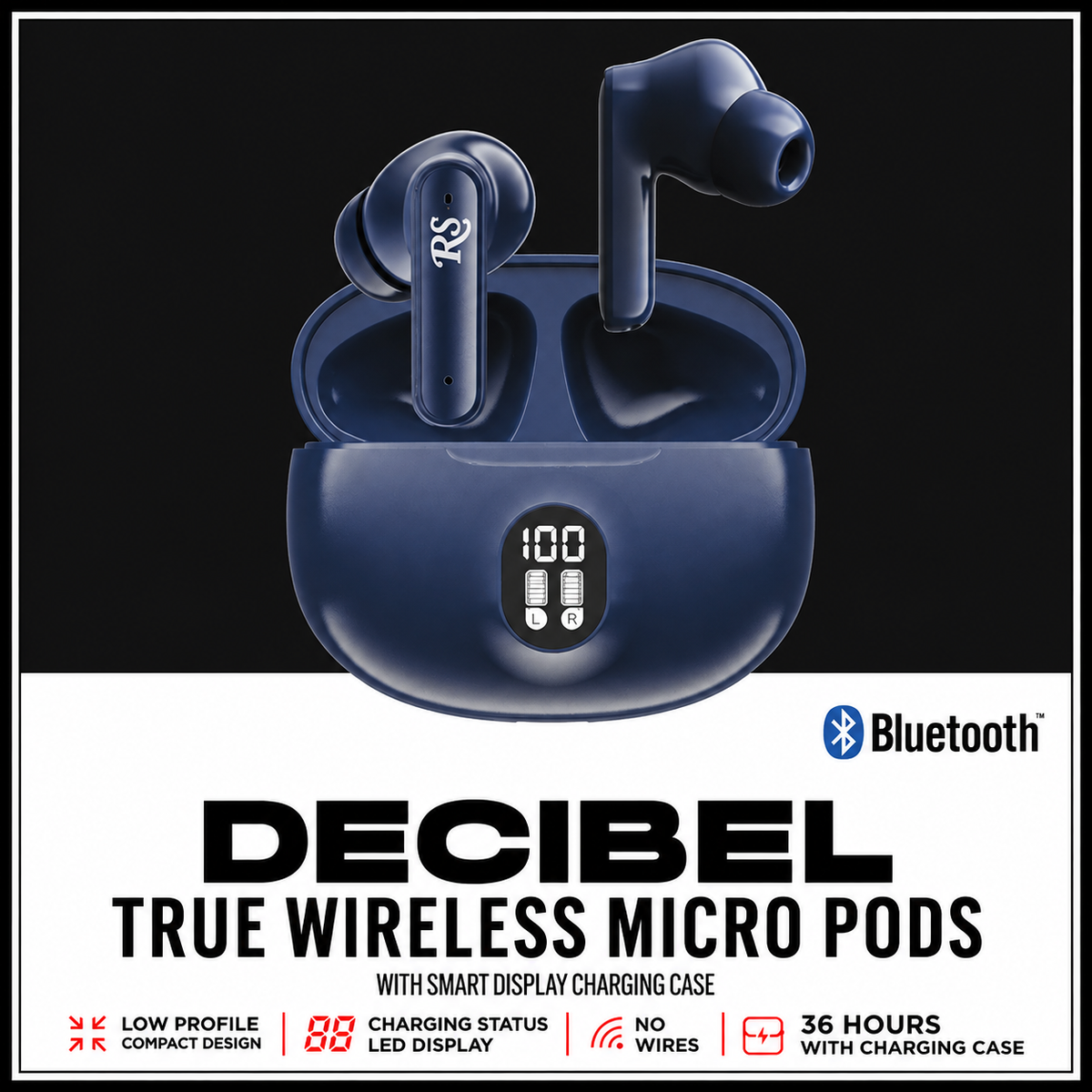 Rolling Stone Decibel Micro Pods – Compact True Wireless Bluetooth Earbuds with Charging Case