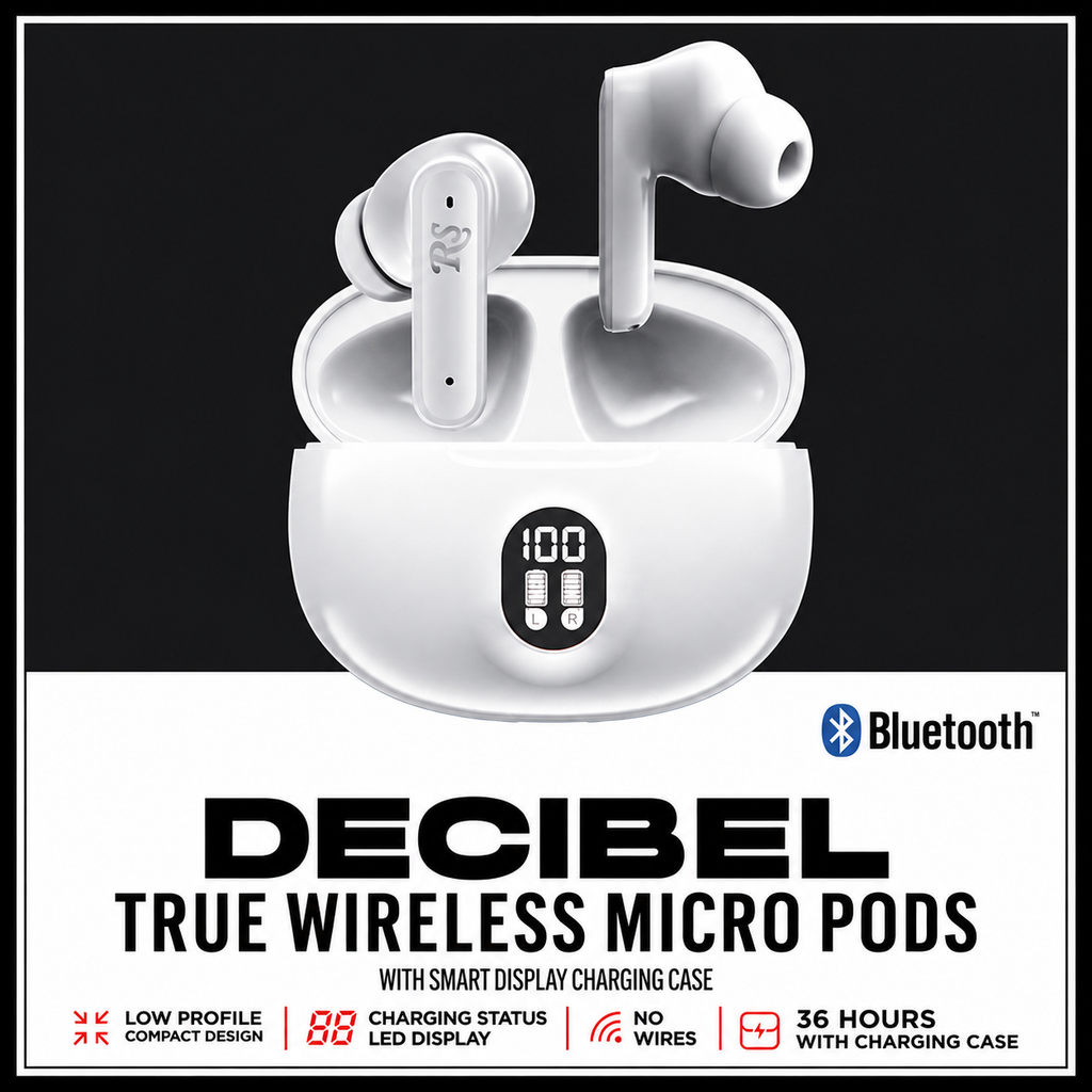 Rolling Stone Decibel Micro Pods – Compact True Wireless Bluetooth Earbuds with Charging Case