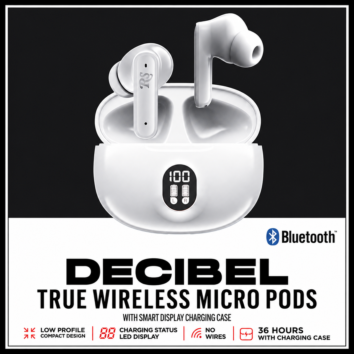 Rolling Stone Decibel Micro Pods – Compact True Wireless Bluetooth Earbuds with Charging Case