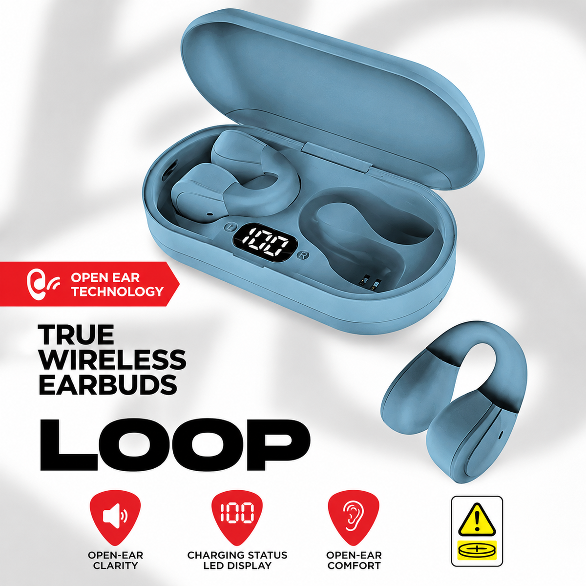 Rolling Stone LOOP Open Ear Clip Buds – Wireless Bluetooth Ear Hook Earphones, Black