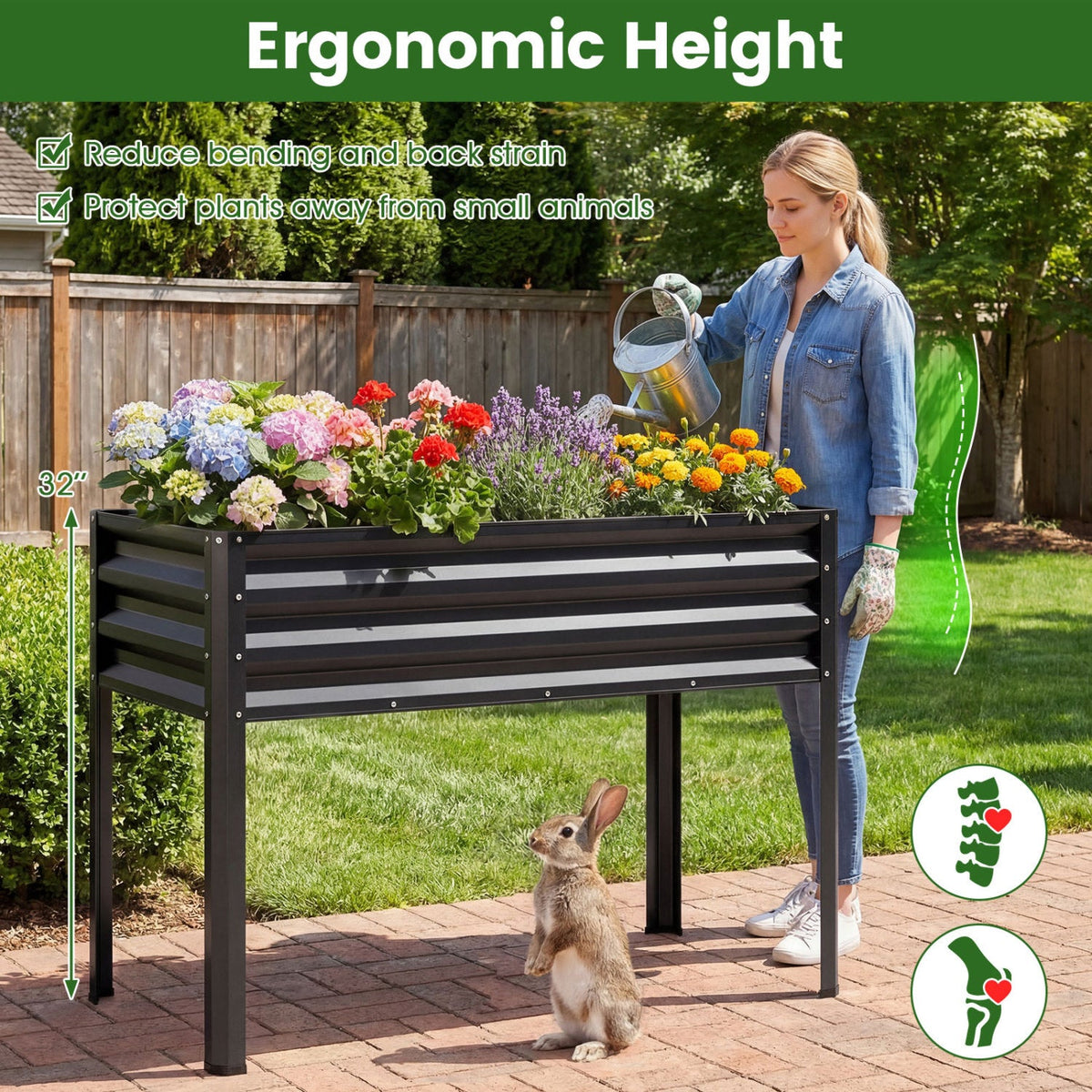 Raised Garden Bed with Legs Electro-Coating Metal Large Elevated Planter Box