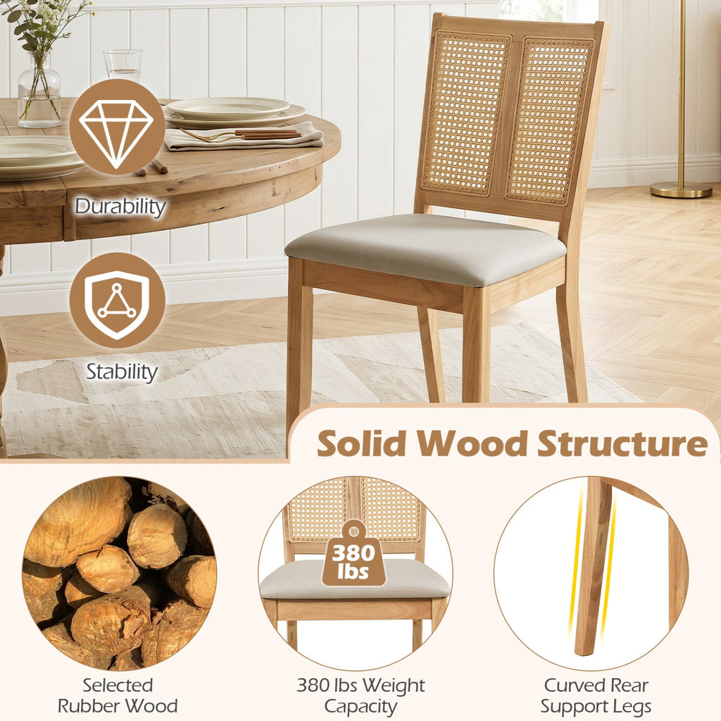 Rattan Dining Chairs Set of 2 with Curved Backrest