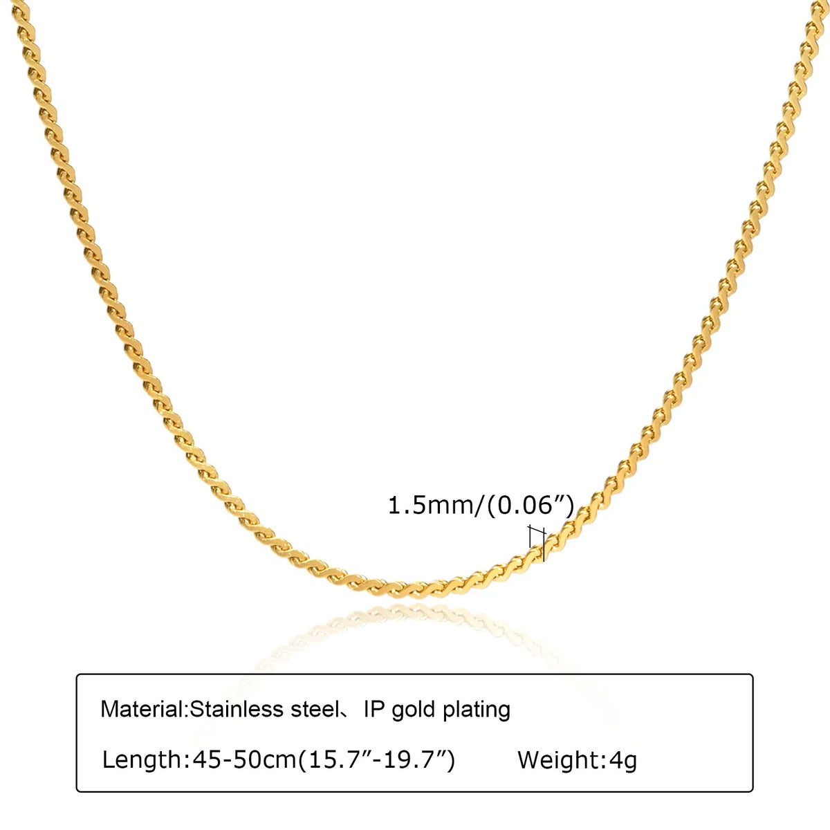 Fashion Jewelry New In Melon Seed Chain Necklace,Gold Color Stainless Steel Full Gloss S Shape Chain Pendant Necklaces