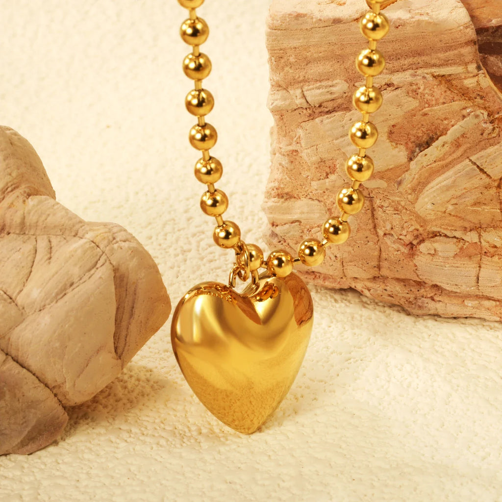 ASONSTEEL Heart Pendant Necklace | Romantic Gold Stainless Steel Choker for Women