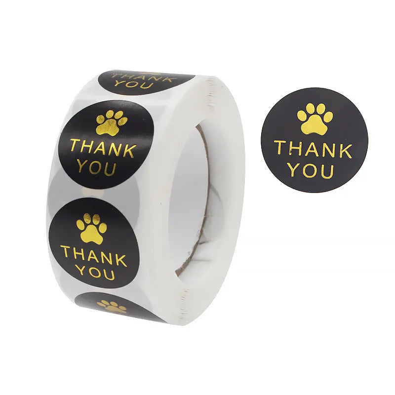 1 Inch Gold Foil Paw Thank You Stickers | Cute Business Supplies