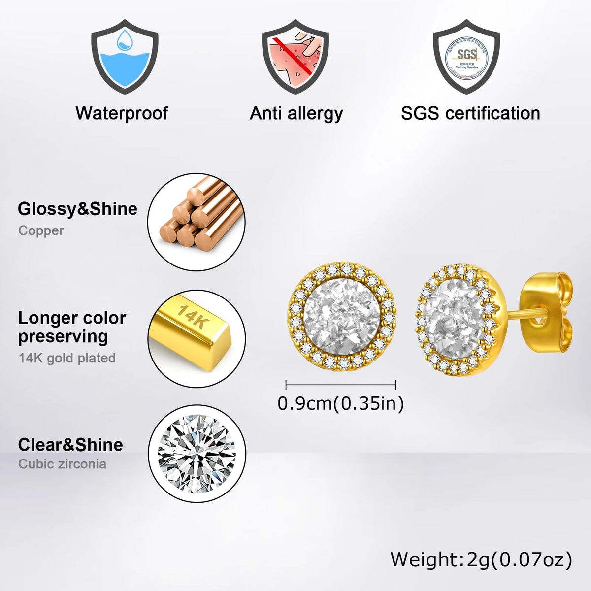 Shattered Zircon Stud Earrings for Men Boys | Hypoallergenic Round Minimalist Jewelry Gift
