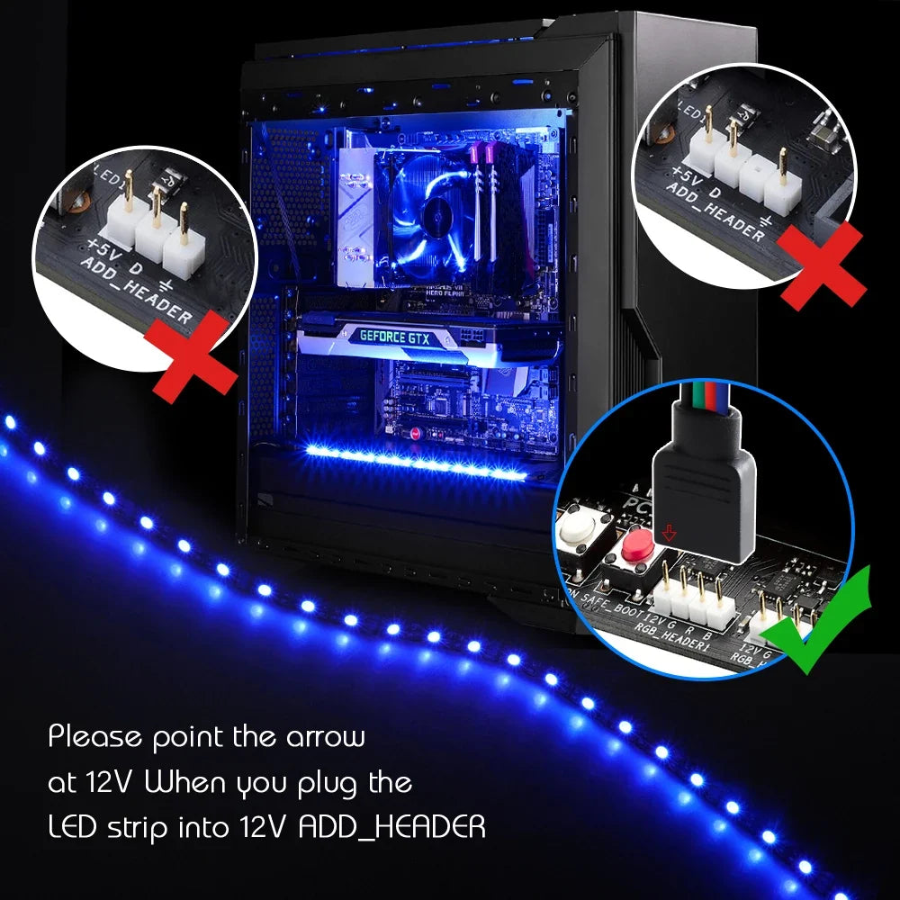 RGB Gaming LED Strip Light 1 to 2/3 Splitter Kit | For 12V Aura Sync Motherboard