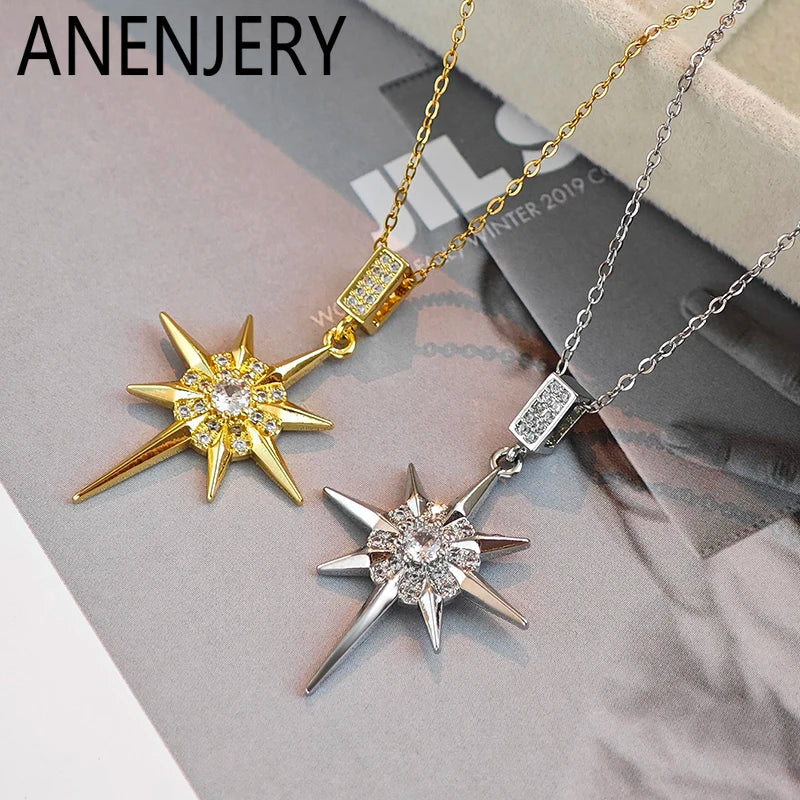 316L Stainless Steel Star Pendant Necklace | Shiny Zircon Jewelry for Women
