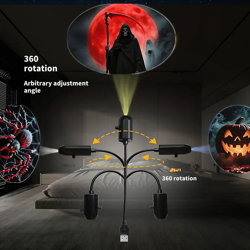 Skull Projection Lamp | Switchable Pattern LED Night Light with USB Power