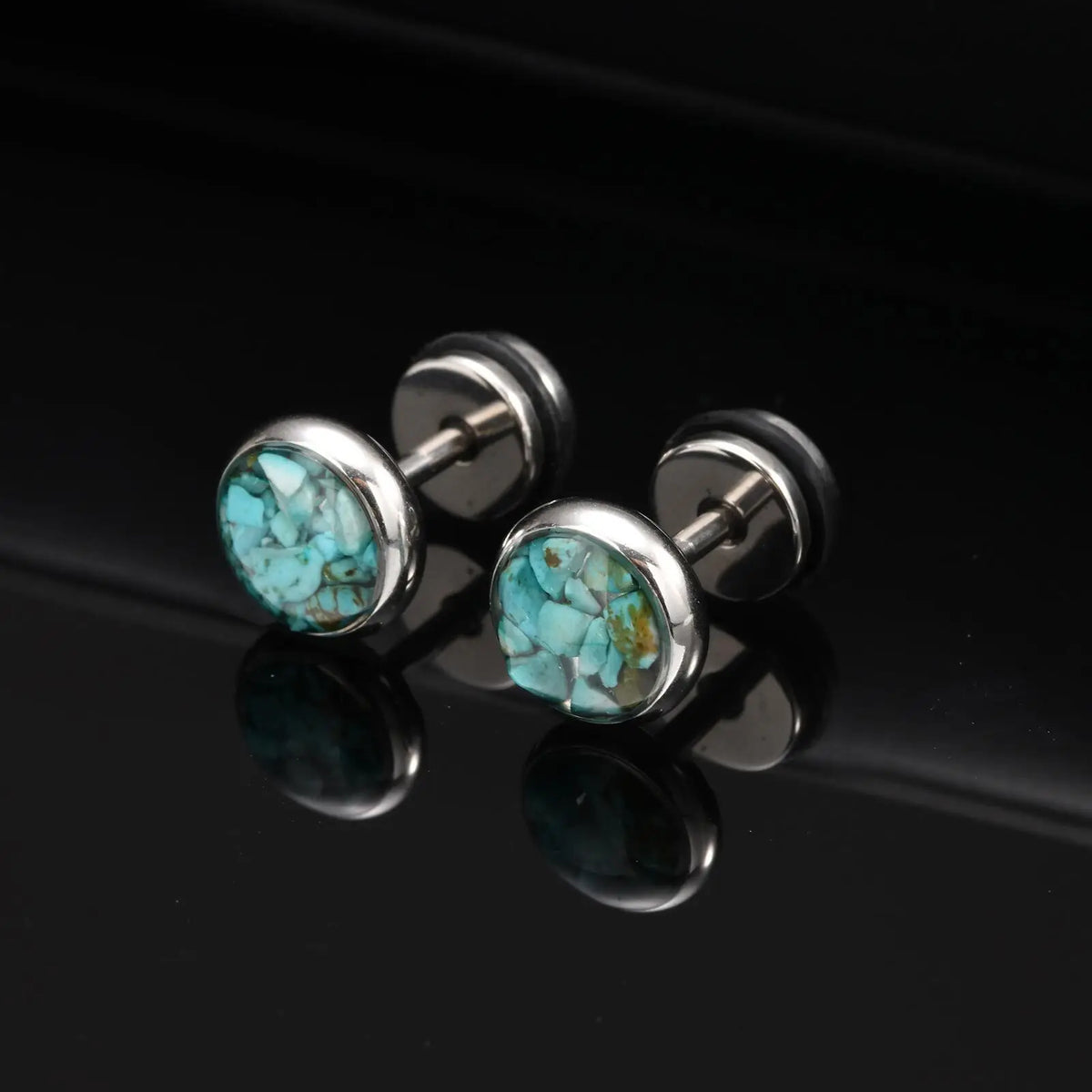 Natural Stone Stud Earrings for Men | Stainless Steel Plated Round Earring Gift