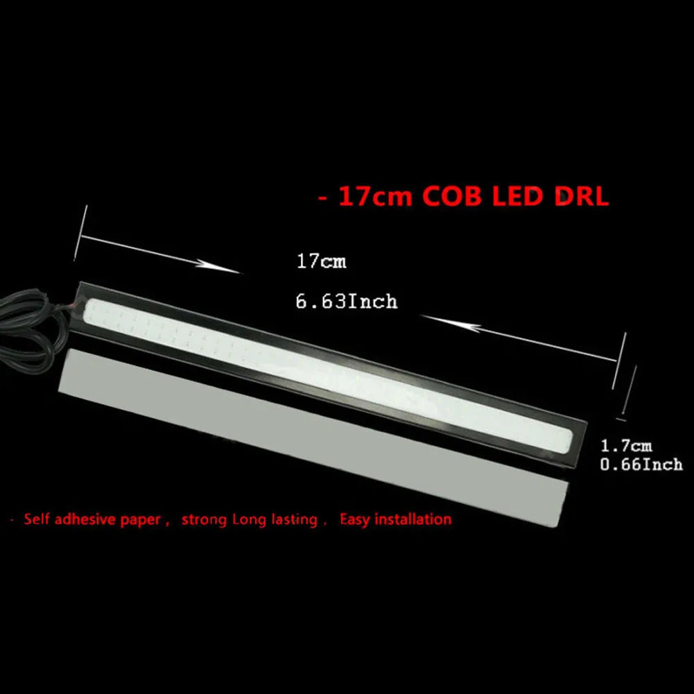 2Pcs 17cm COB Red LED Fog Light Strip | 12V DRL Waterproof Driving Lamp for Cars