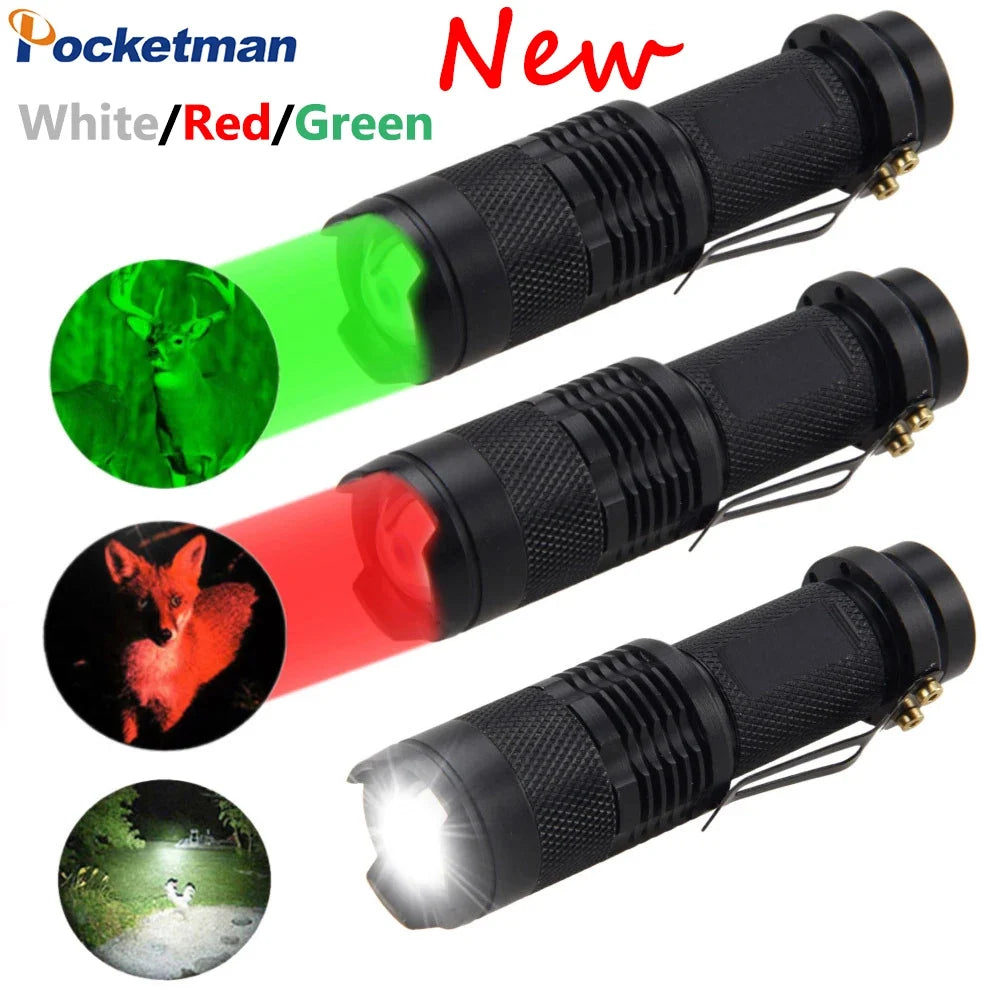 Mini LED Flashlight with 670nm Red/Blue/Green Light | Tactical Pocket Flashlight