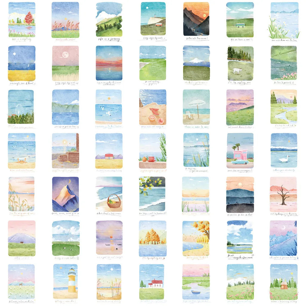 Transparent Mountain Sea Sticker Pack | 50 Clear PET Waterproof Decals for Scrapbooking