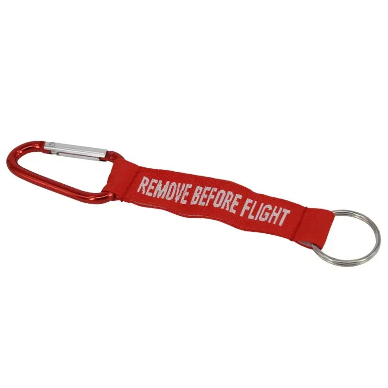 Remove Before Flight Keychain | Red Aviation Tag with Woven Lettering
