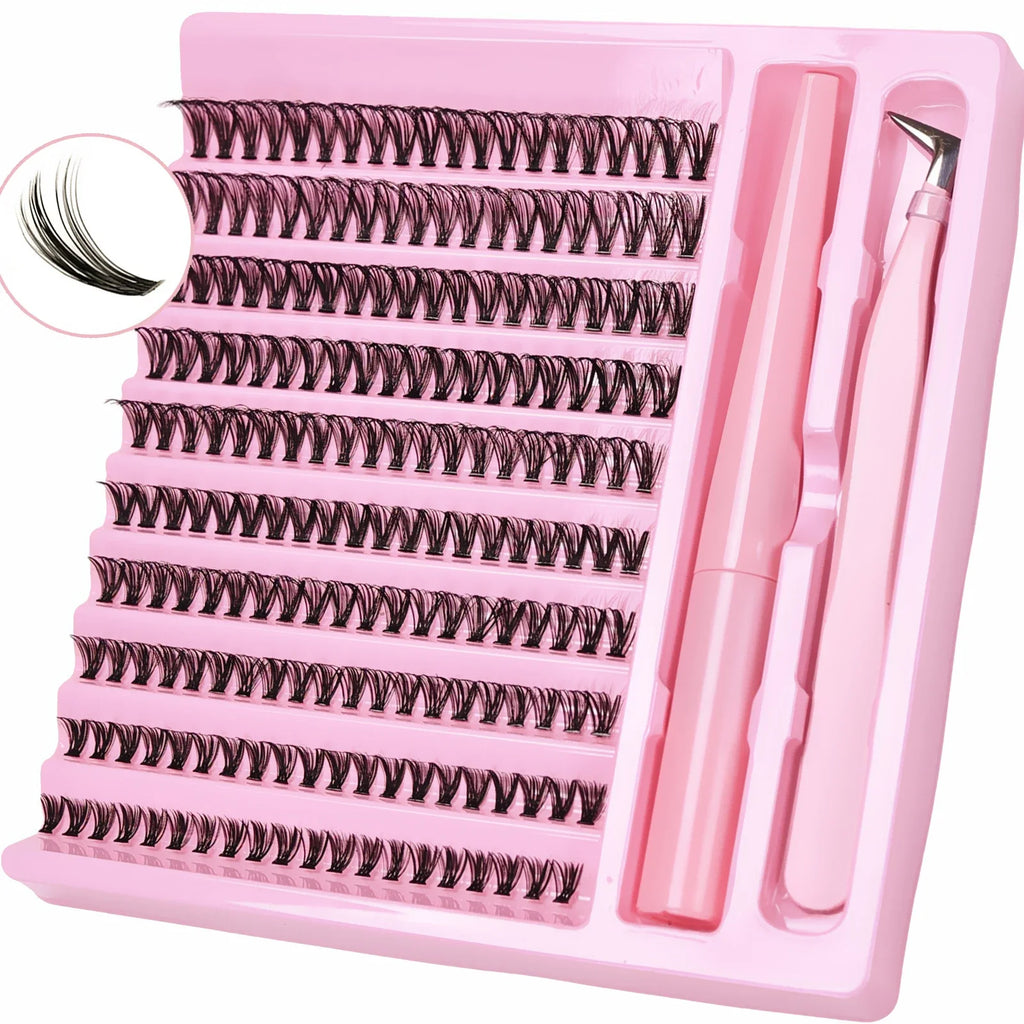 DIY Lash Extension Kit 200pcs Lash Clusters With Bond Lashes Kit Cluster Lashes D Curling False Eyelash Clusters With Tweezers