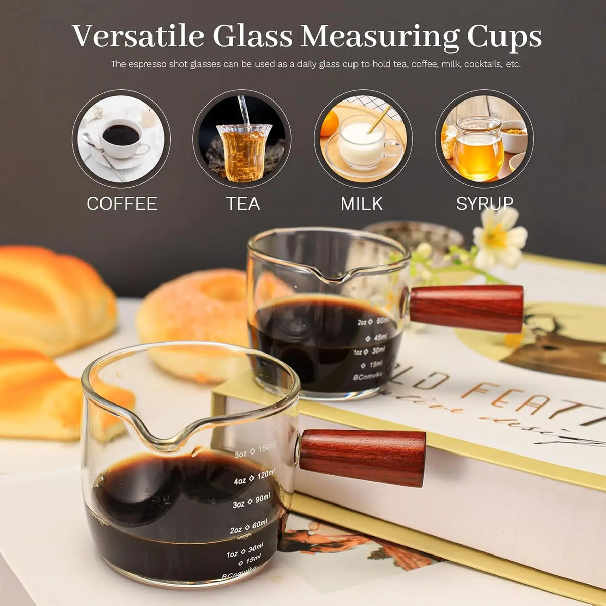 3 Oz Espresso Measuring Cup Shot Glass | Triple Pitcher with Single Spout