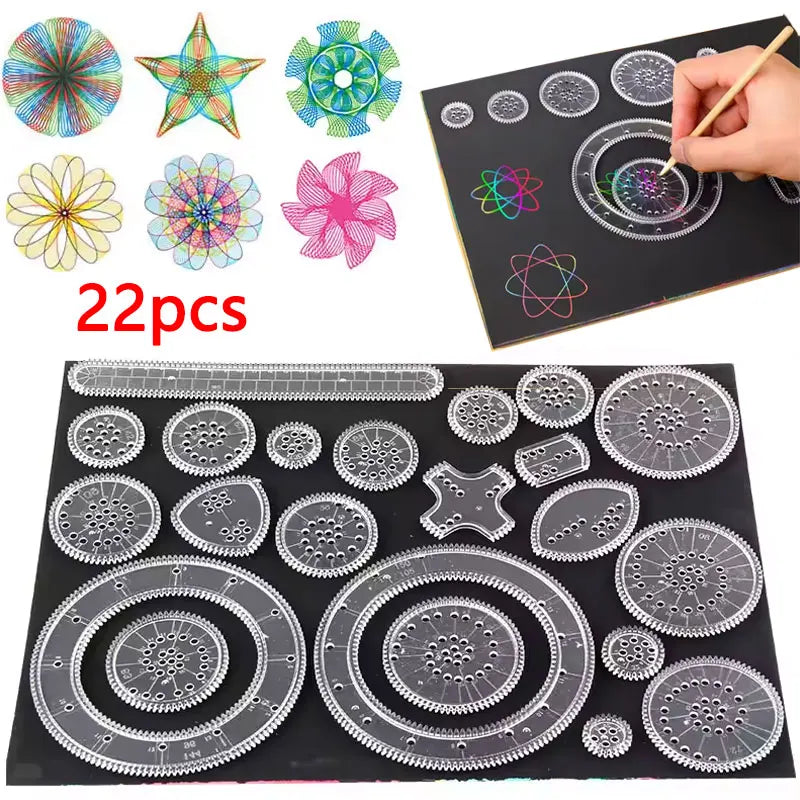 22pcs Spirograph Drawing Toys Set | Geometric Ruler and Mathematical Roulette Art Tool