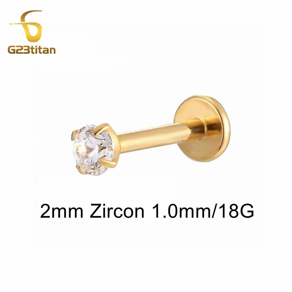 Titanium Labret Stud with Zircon Gem | Internally Threaded Body Jewelry